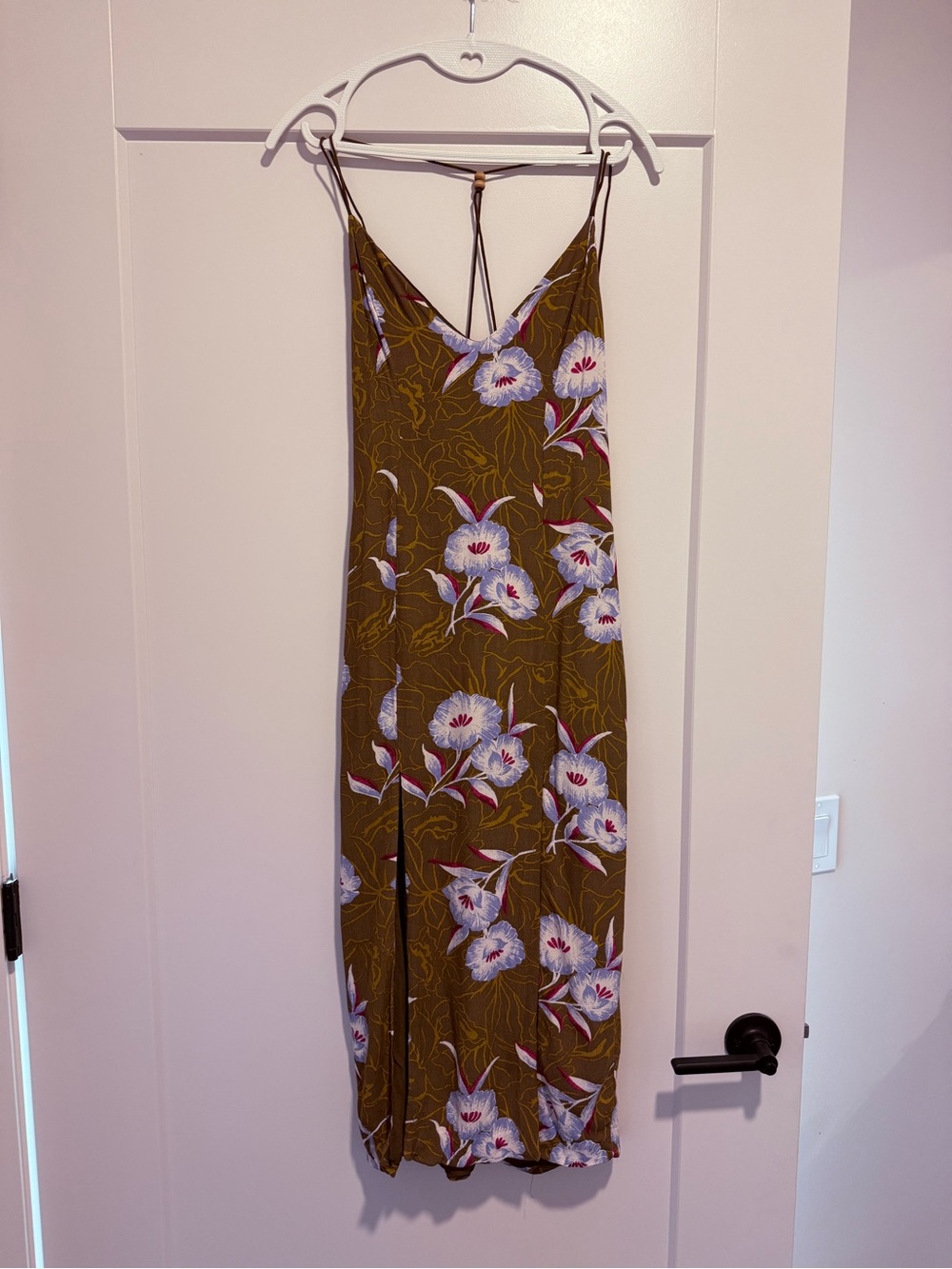 silence + noise Olive Floral Midi Slip Dress with Lavender Accents
